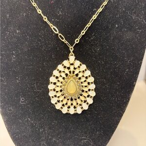 Gold and White Pendant Necklace